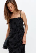 Black Textured Maxi Dress with Thin Straps