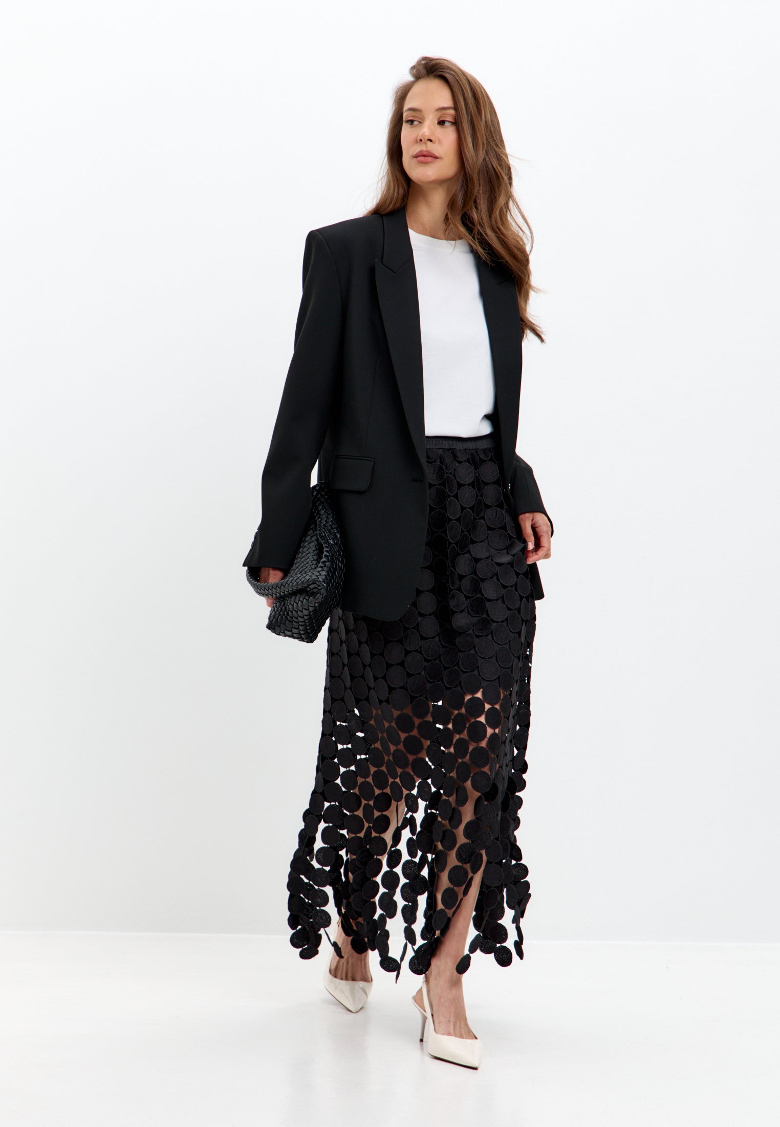 Black Maxi Skirt with Textured Openwork Detail