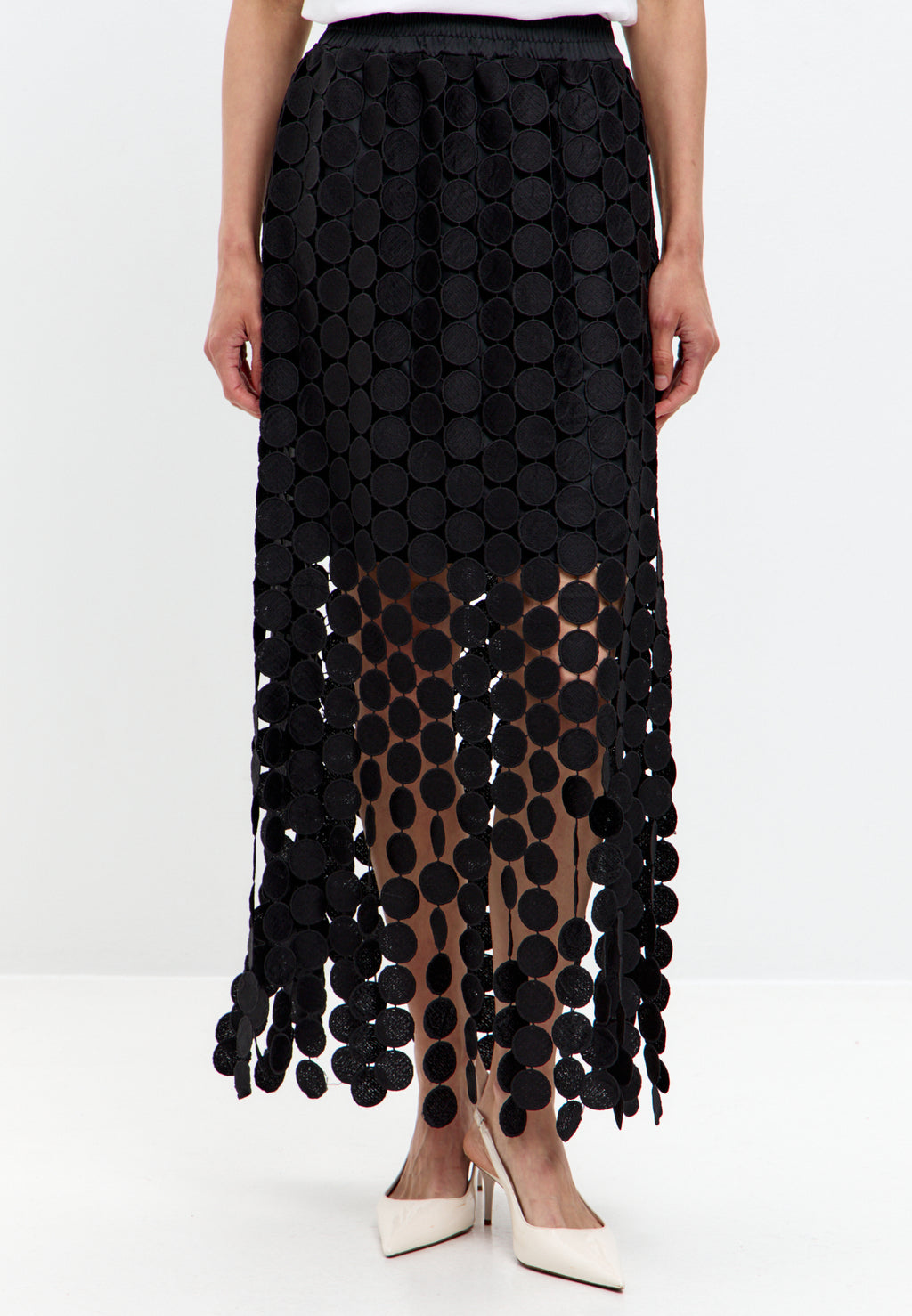 Black Maxi Skirt with Textured Openwork Detail