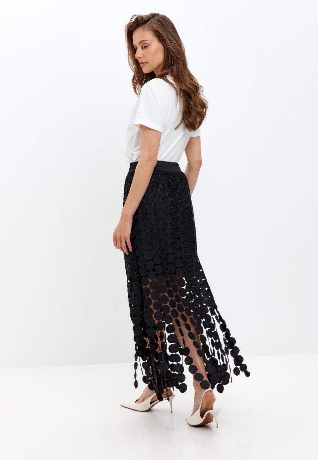 Black Maxi Skirt with Textured Openwork Detail