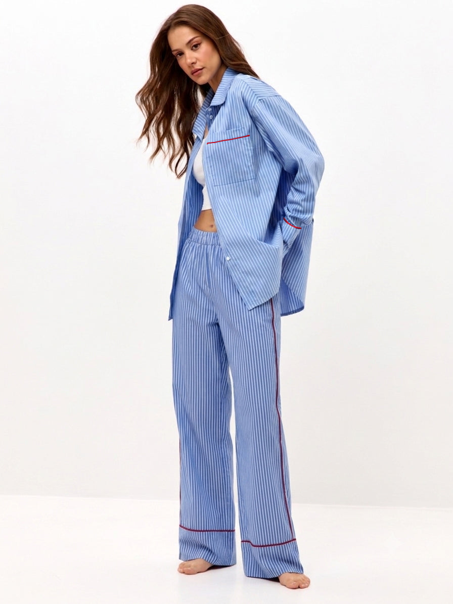 OXGN Blue Striped Pajama Set — Premium Homewear