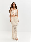 Women's Crochet Two Piece Set – Ivory Lace Knit Crop Top & Maxi Skirt, Summer Resort Outfit
