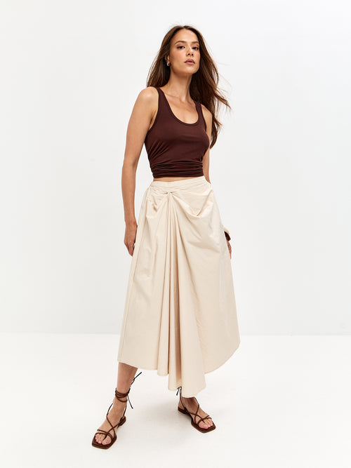 Ivory Draped Midi Skirt