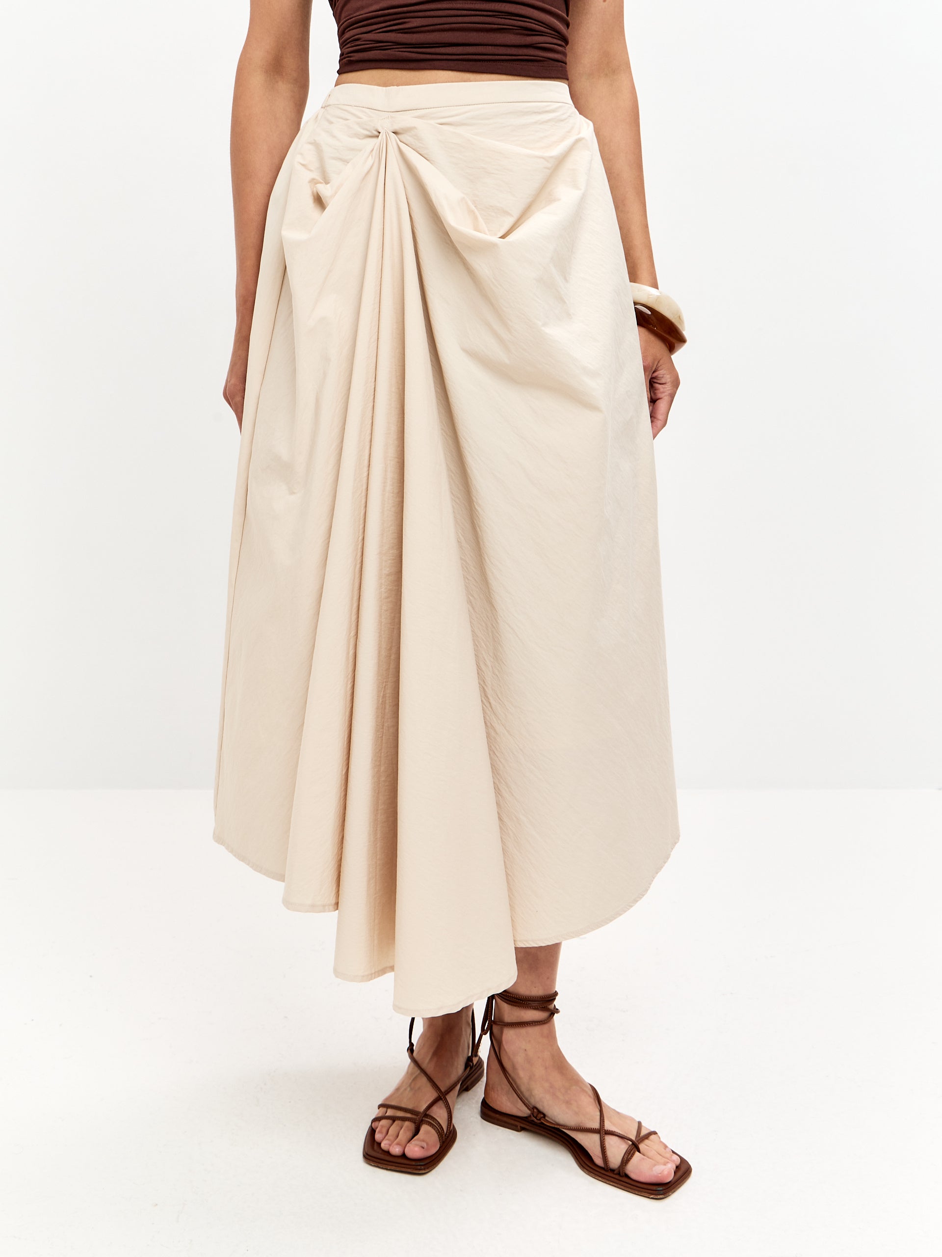 Ivory Draped Midi Skirt